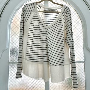 Anthropologie white and grey stripe top size M